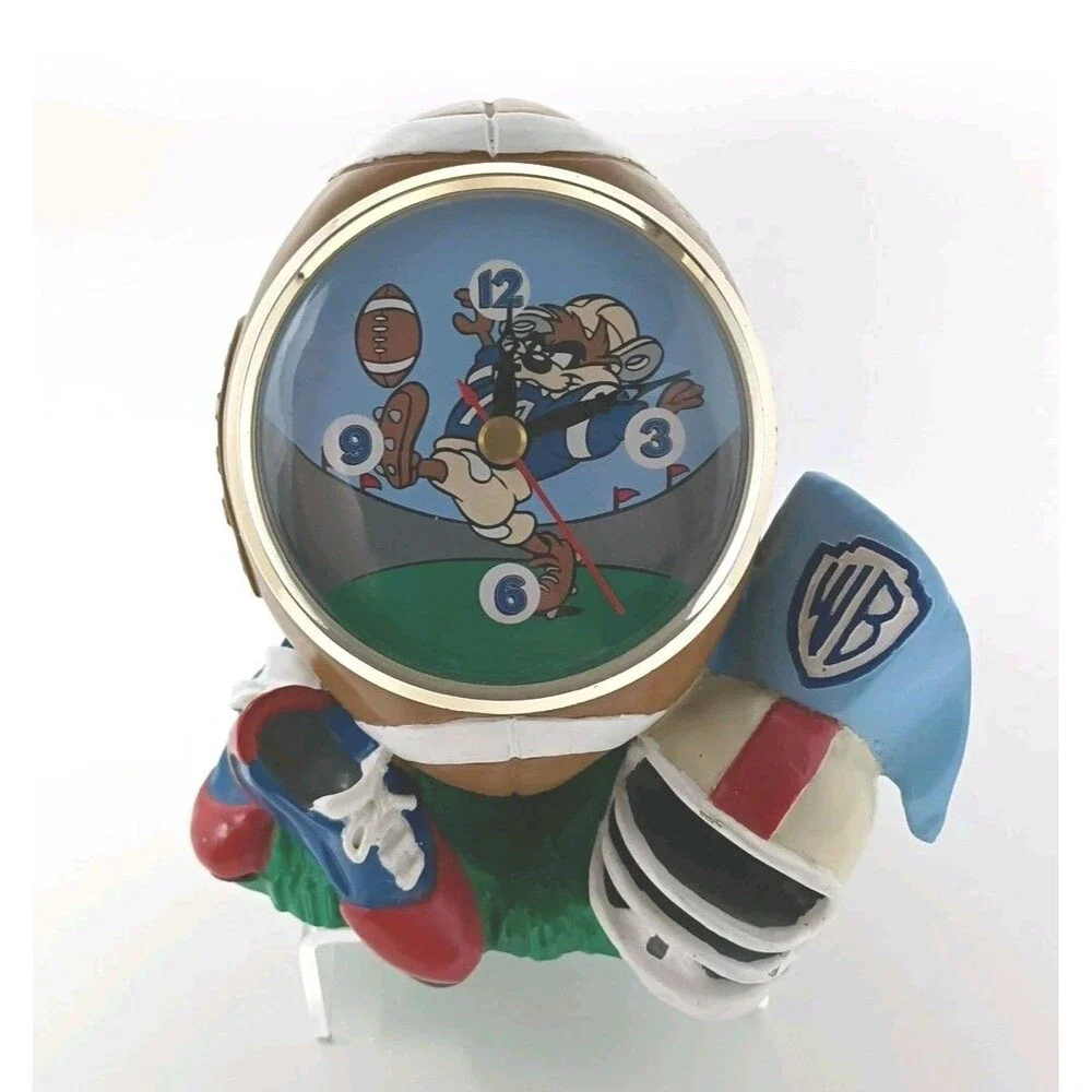 Vintage Warner Bros. Taz Tasmanian Devil Football Desk Clock Ceramic 1996 Works